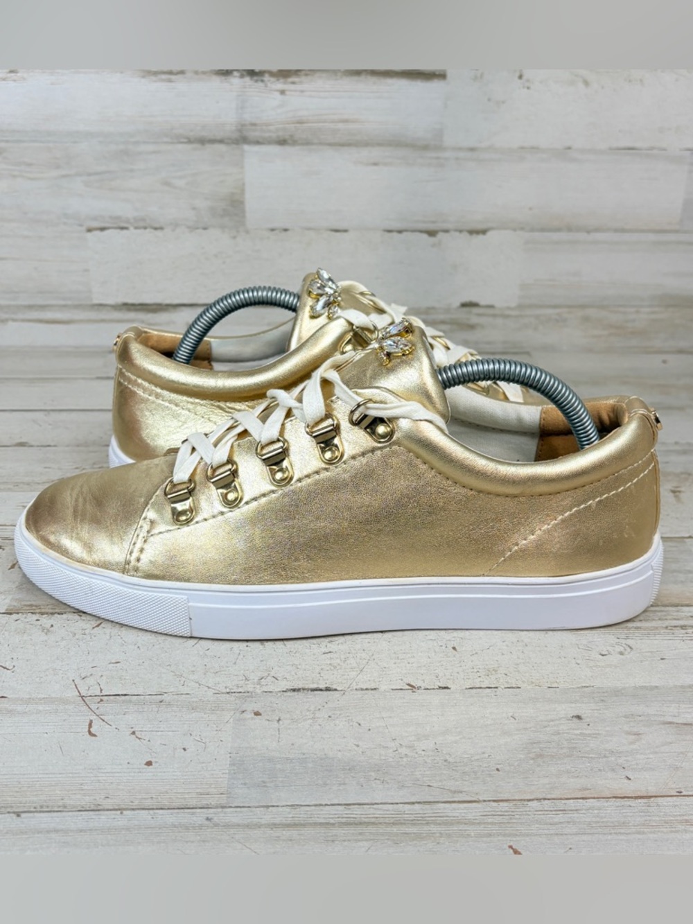 Lilly Pulitzer Hallie Casual Leather Sneakers Women’s 9.5 Metallic Gold White - Picture 8 of 12